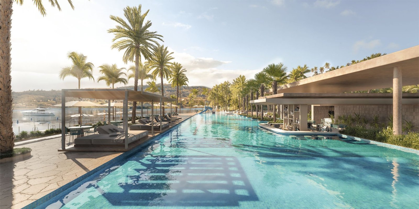 Vista aérea do terreno ao pôr do sol